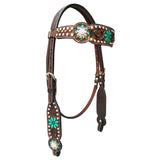 Concho Style Berry Floral Hand Tooled Horse Western Leather Headstall Brown