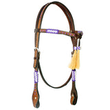 Charlie Tassel Purple Rawhide Horse Western Leather Headstall