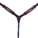 Beaded Floral Hand Tooled Horse Western Leather Breast Collar Brown