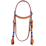 Royal Blue Rawhide Horse Western Leather Headstall Tan