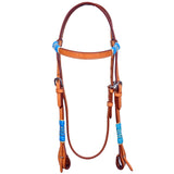 Turquoise Rawhide Horse Western Fashion Premium Leather Headstall Tan