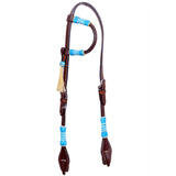 Turquoise Rawhide Horse Western Leather One Ear Headstall Dark Brown