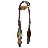 Floral Lady Holly Hand Painted Horse Western Leather One Ear Headstall Brown