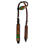Cactus Floral Hand Carved And Painted Horse Western Leather One Ear Headstall Brown