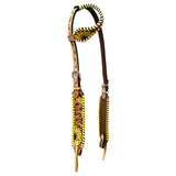 Ashton Yellow Floral Hand Painted Horse Western Leather One Ear Headstall Tan