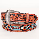 Beaded Designs Black Inlay Hand Carved Western Leather Belt