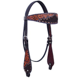 Leaf Hand Carved Horse Western Leather Headstall Dark Brown