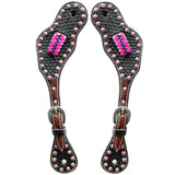 Pink Rawhide Hand Tooled Horse Western Leather Spurs Strap