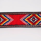 Red Beaded Black Crystal Hand Carved Western Leather Belt Antique Brown