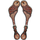 Floral Evan Basket Hand Carved Horse Western Leather Spur Strap