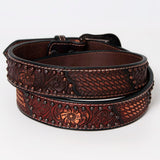 Floral Basket Hand Tooled Western Leather  Men And Women Belt Brown