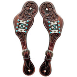 Beaded Floral Horse Western Leather Spurs Strap Brown