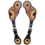 Sunflower Hand Painted Horse Western Leather Spurs Strap Black