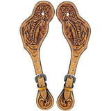 Floral Hand Tooled Horse Western Leather Spurs Strap Tan