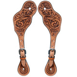 Floral Hand Tooled Horse Western Leather Spurs Strap Tan