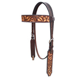 Floral Hand Carved Western Fashion Premium Leather Headstall Brown