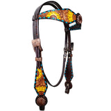 Sunflower Pinwheel Hand Painted Horse Western Leather Headstall