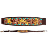 Sunflower Floral Hand Painted Horse Western leather Wither Straps Brown