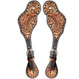 Leaf Hand Carved Horse Western Leather Spur Straps