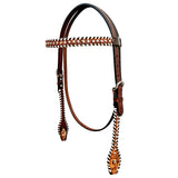 Buckstitch Leaf Hand Carved Horse  Western Leather Headstall Brown