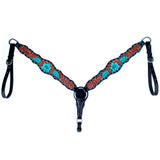 Turquoise Floral Hand Painted Horse Western Leather Breast Collar