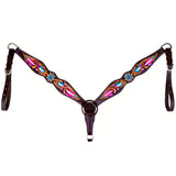 feather Hand Painted  Horse Western Leather Breast Collar