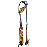 Sunflower Hand Painted Floral Horse Western Leather One Ear Headstall